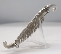 Vintage Silver-Tone Textured Feather Brooch Satin Finish 3.5 Inches Long