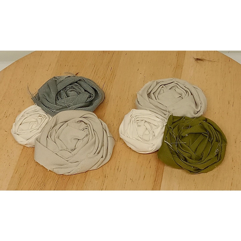 2 HandCrafted Fabric Flowers Brooch Pin Textile 5in. Muted Colors