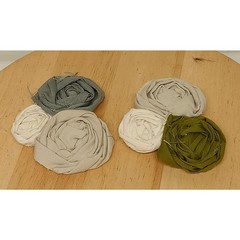 2 HandCrafted Fabric Flowers Brooch Pin Textile 5in. Muted Colors