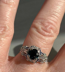 Art Deco Style Lab Created Sapphire & Diamond Anniversary 14K White Gold FN Ring