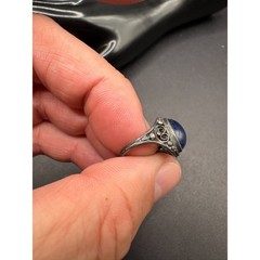 Vintage Lapis Lazuli Oval Filigree Silver Tone Women’s Cocktail Band Ring