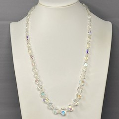 Heavy Crystal Glass Beaded Necklace Aurora Borealis Coated Faceted Long 23″