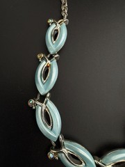 Aqua Blue Thermoset Lucite Choker Necklace Rhinestone Silver Tone Vintage 1950s