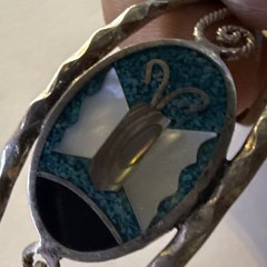 Vintage Mexico Silver Tone Inlay Butterfly with Turquoise