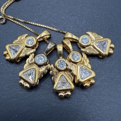 SU Sterling Silver Chain Necklace Five Guardian Angel Charms 23” 12.8g J16
