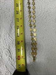 Liz Claiborne Signed Vintage 32″ Double Strand Gold Tone Coin Disc Necklace