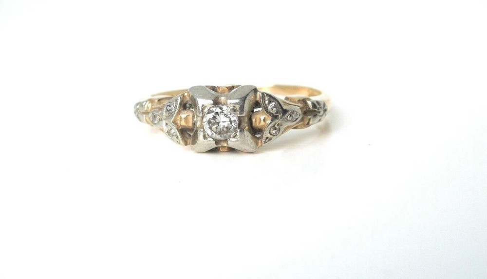 Antique EMPRESS Diamond .18 ct 14K Y/WG Ring Sz 6 * GAL Appraisal * Gift Box