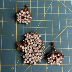 Vtg Francois Coro Rhinestone Pearl Tree Demi Parure Brooch Screw Back Earrings
