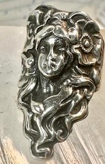 Art Nouveau ring face art deco band size 4 sterling silver women girls