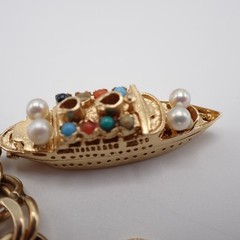 Estate Solid 14K Gold Heavy 74.85g Charm Bracelet Vtg Travel Globe w/Gemstones