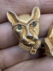 VTG Jackie Collins Panther Earrings Green Eyes Gold Tone Clip Designs Signed