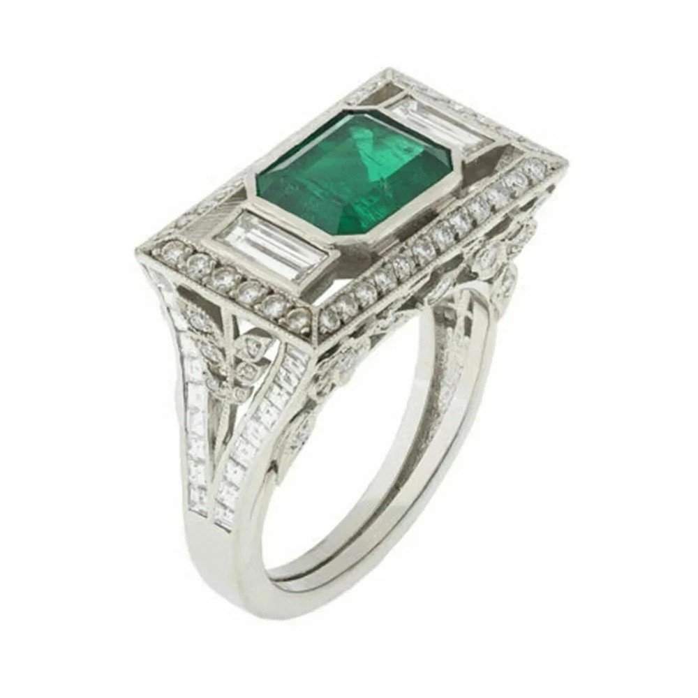 3.25Ct Art Deco Style Lab Created Diamond Anniversary 14K White Gold Finish Ring