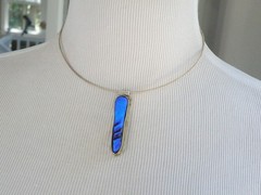 Vintage Sterling Silver 925 Modernist Glass Slide Choker Necklace 17″