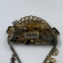 Vintage Maximal Art Collage Brooch Pin Mixed Materials Signed 80 Art Assemblage