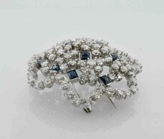 11.30CT Blue Sapphire & White CZ Solitaire Style Womens Brooch In 925 Silver.
