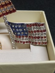 Rafaelian Multicolor Rhinestone Gold Tone American Flag Pin Brooch + Smaller Pin