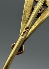 Vintage 14K Yellow Gold Diamond Sapphire Stick Pin Lapel Hat Estate 1.46g