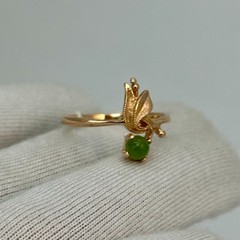 USSR Vintage Original Rose Gold Natural Nephritis Ring 583 14K 1.92 g. 6 US