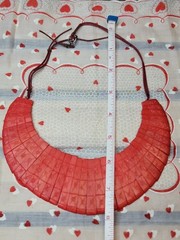 Vintage Carved Red Horn Tribal Bib Collar Necklace Artisan Statement