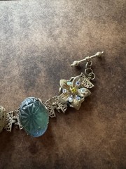Vintage Semi Precious Stones and Heart Locket Gold Tone Bracelet