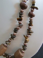 Vintage Tiger’s Eye Chips, Metal Beads & Wood beads Necklace 38″ Long