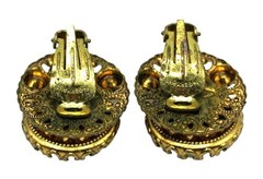 West Germany Rhinestone Earrings Floral Cabochon Signed Costume Jewelry Vintage