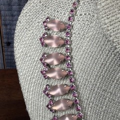Vintage 1950’s Pink Rhinestone Bib Necklace statement 15.5″ silver tone