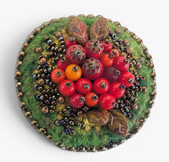 Vintage Piaf Design Beaded Felt Brooch Czech Artisan Handmade 2.25″ Diameter