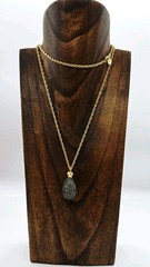 Joan Rivers Egg Pendant Necklace Grey Crystal Gold tone Chain Retired 28 in