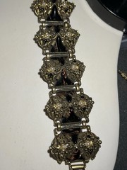 Vintage Selro Selini Gold Tone Metal Enamel Panel Bracelet Size 7.5