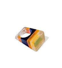 Vintage Lucite Ring Acrylic Striped 70s Resin Jewellery Retro MCM Mod