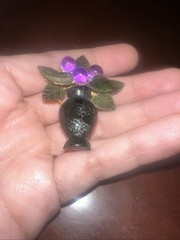 VINTAGE SWOBODA JADE FLOWER FLORAL PURPLE BROOCH PIN