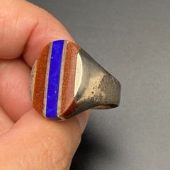Vintage Lapis Goldstone Mexico Sterling Silver Ring Size 11.25