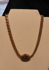 Vintage Miriam Haskell Necklace Gold Tone Chain with Medallion Choker 17″ Long