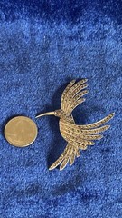 Vintage Large Estate Sterling Silver Hummingbird Brooch Pin With Amethyst Eye