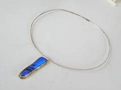 Vintage Sterling Silver 925 Modernist Glass Slide Choker Necklace 17″