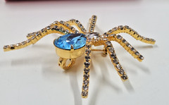 Spider Brooch Pendant Blue Crystal Rhinestone Gold Tone With Box IVANA