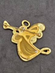 Lauren Conrad Angel Blowing Horn Brooch Pin Goldtone Glass Crystal Stones Signed