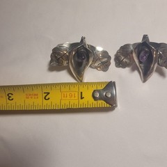 vintage PAR Taxco sterling silver (925) jewelry set with amethyst teardrops.