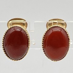 Vintage Swoboda Earrings Red Stone Cabochon Gold Tone .75″