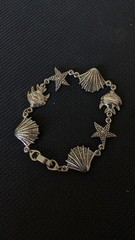 Vintage 800 Silver Nautical Sea Life Link Bracelet, Shells Starfish Fish 18.5g