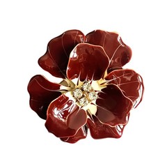 ENAMELED FLOWER PENDANT/BROOCH! Ravishing Burgundy Red & Clear Crystal Stones.