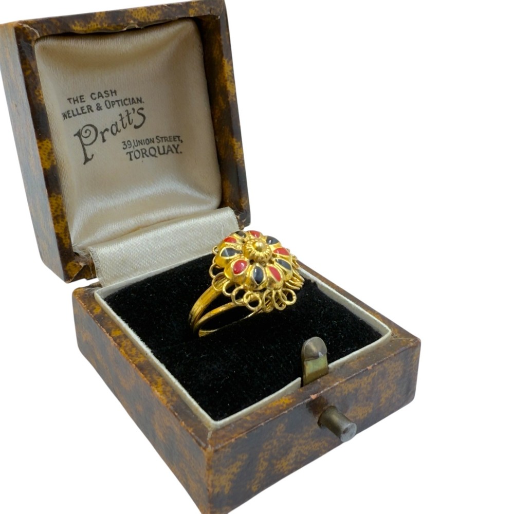 1.4g Antique Vintage Deco 18k Gold Filled Sterling Silver Filigree Ring S 4.25