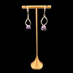 Vintage Modernist Purple Faux Pearl Dangle Earrings Silver Tone Artisan Handmade