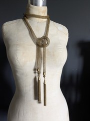Vintage Brass Gold Tone Mesh Knitted Metal Wire Tassel Necklace Or Belt 55″