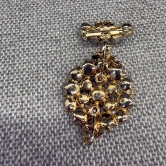 Vintage Brooch Pendant Imitation Pearl Green Rhinestones 2.5 Inches