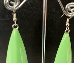 Vintage Lime Green Lucite Large Dangle Mod Pierced Earrings-3″