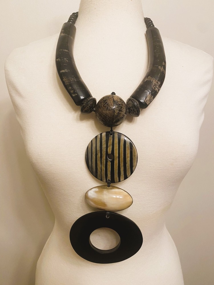 Fabulous Black & Brown Buffalo Horn Statement Designer Necklace