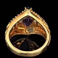 GIA Cert Vintage Tanzanite Baguette Cut Diamond 18k Yellow Gold Statement Ring