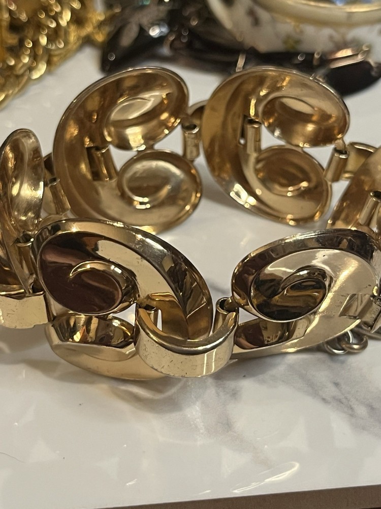 MONET 925 Sterling Silver Vintage Modernist Heart Link Bracelet 6.75″gold Vermil
